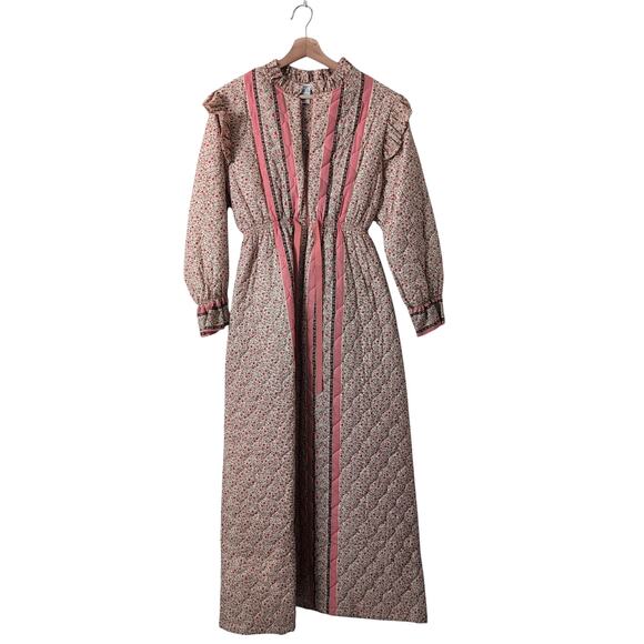 Vintage Raymodes Quilted Robe House‎ Coat 70s Housewife Maxi Pink Lounge Large